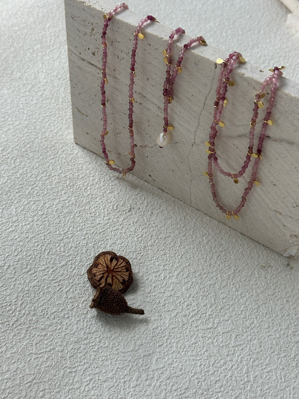 Pink Tourmaline Gold Long Chain