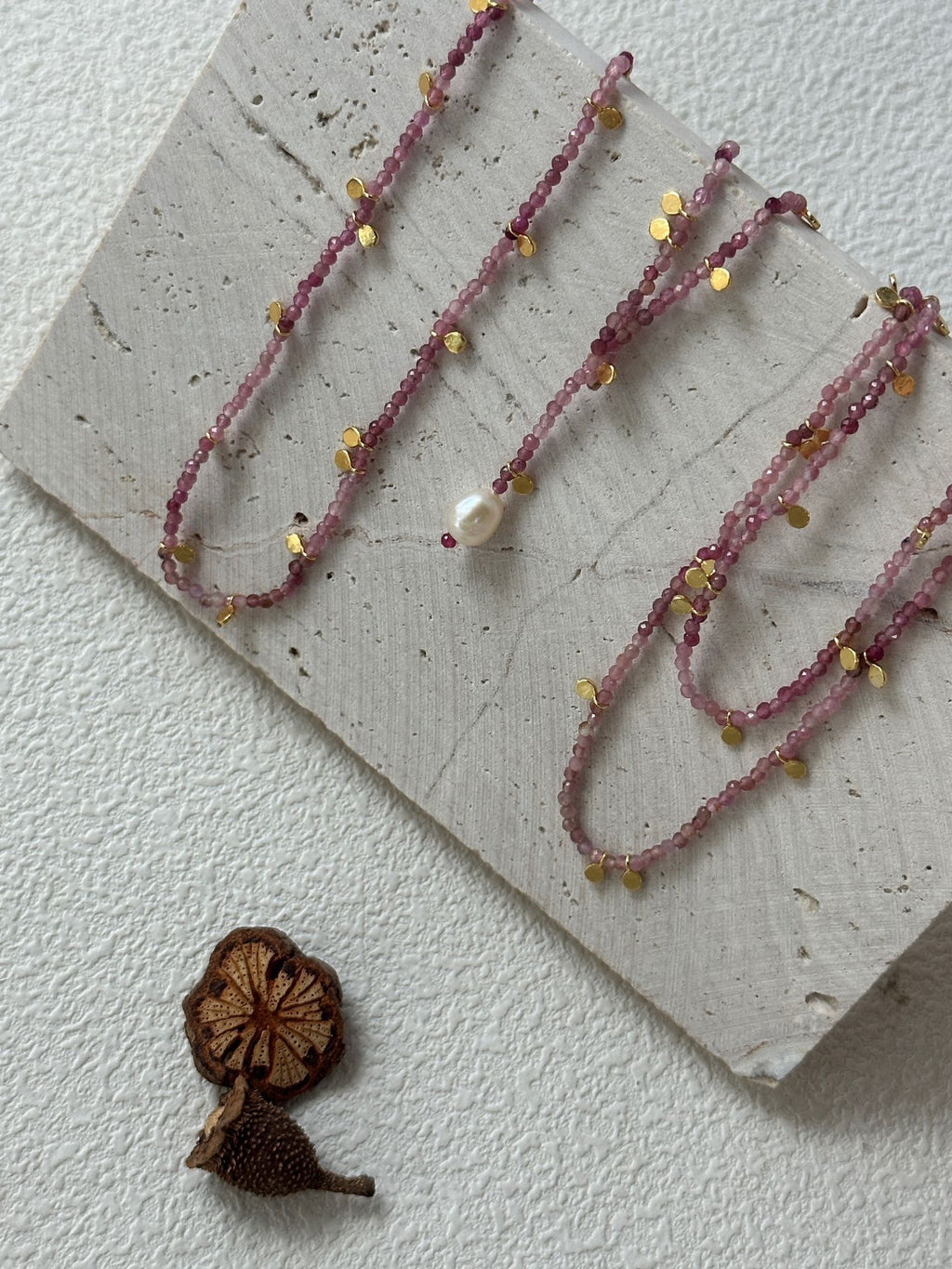 Pink Tourmaline Gold Long Chain