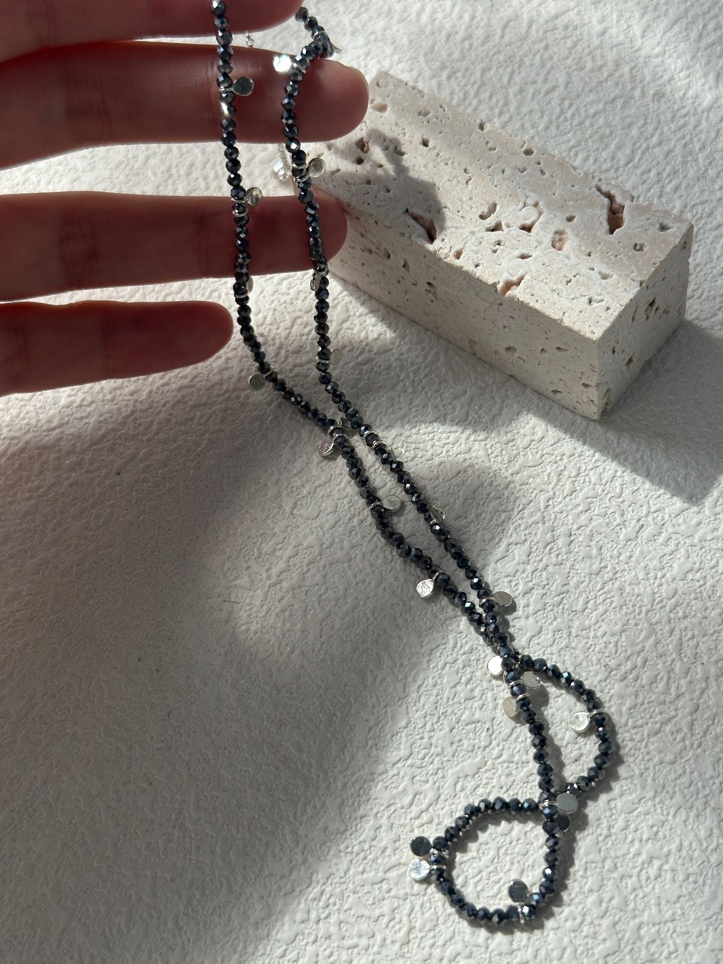 Gray Crystal Silver Plate Necklace