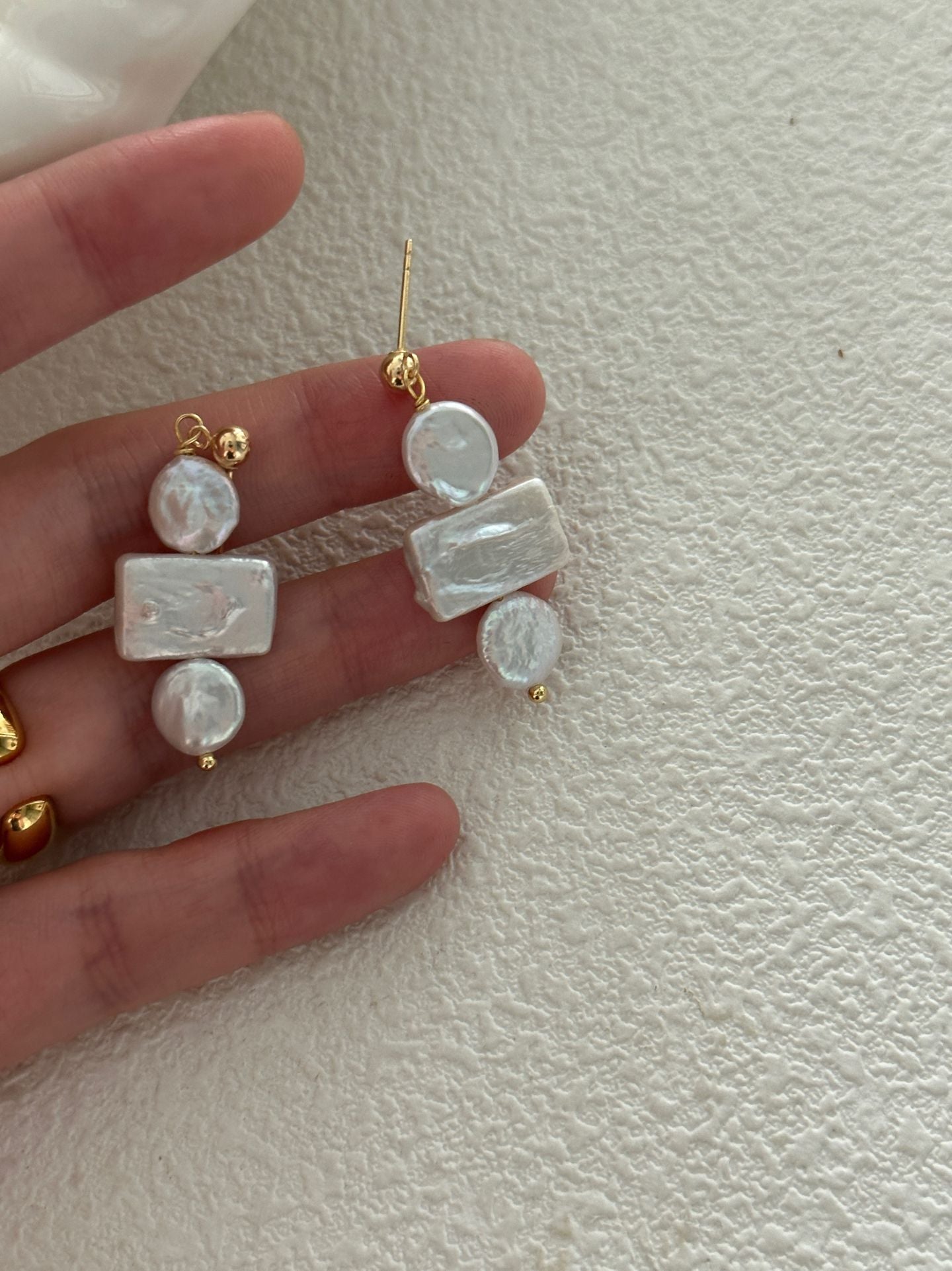 Baroque Pearl Round Square Earrings - Geometric Irregular Pearl Studs