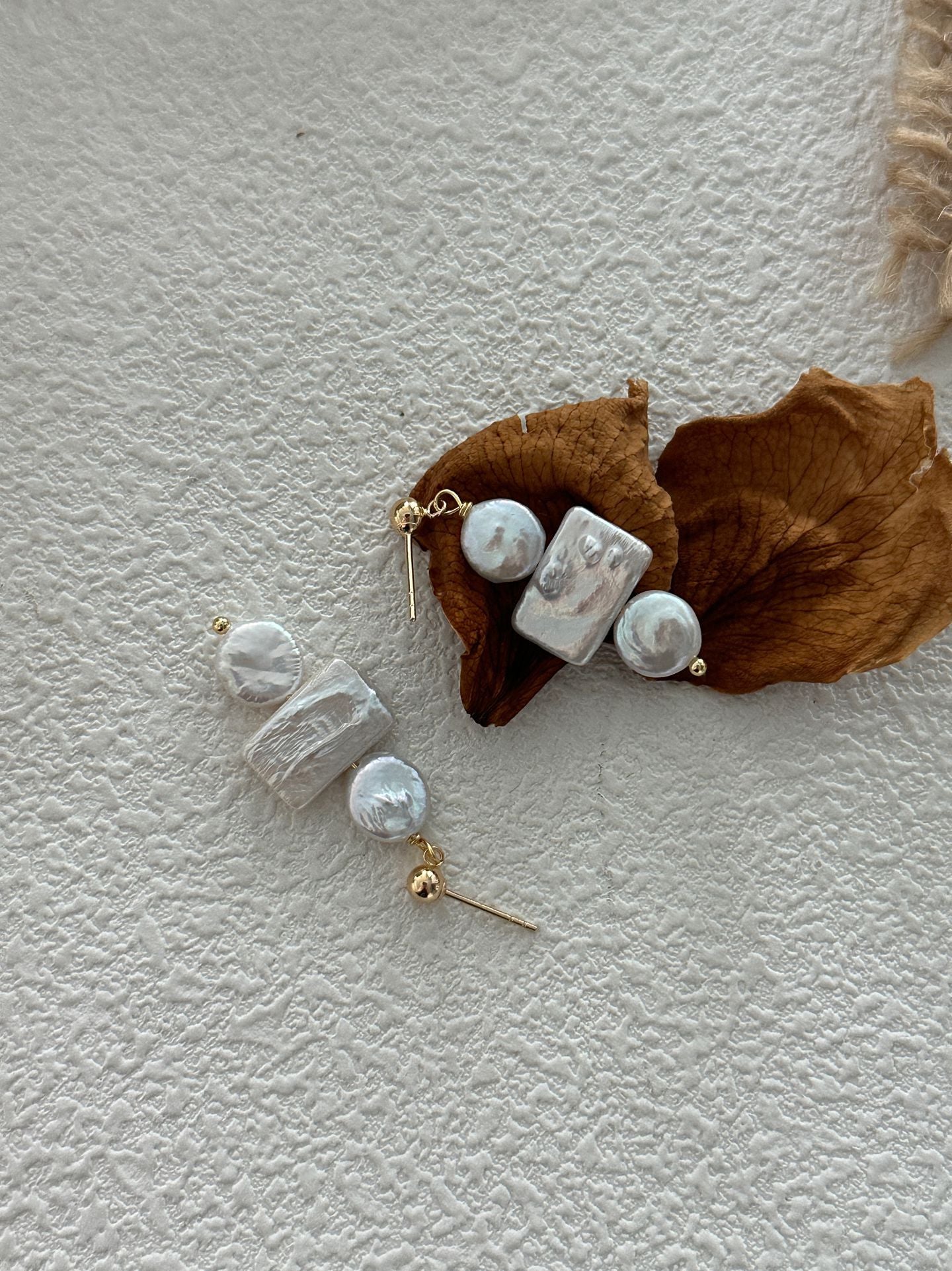 Baroque Pearl Round Square Earrings - Geometric Irregular Pearl Studs