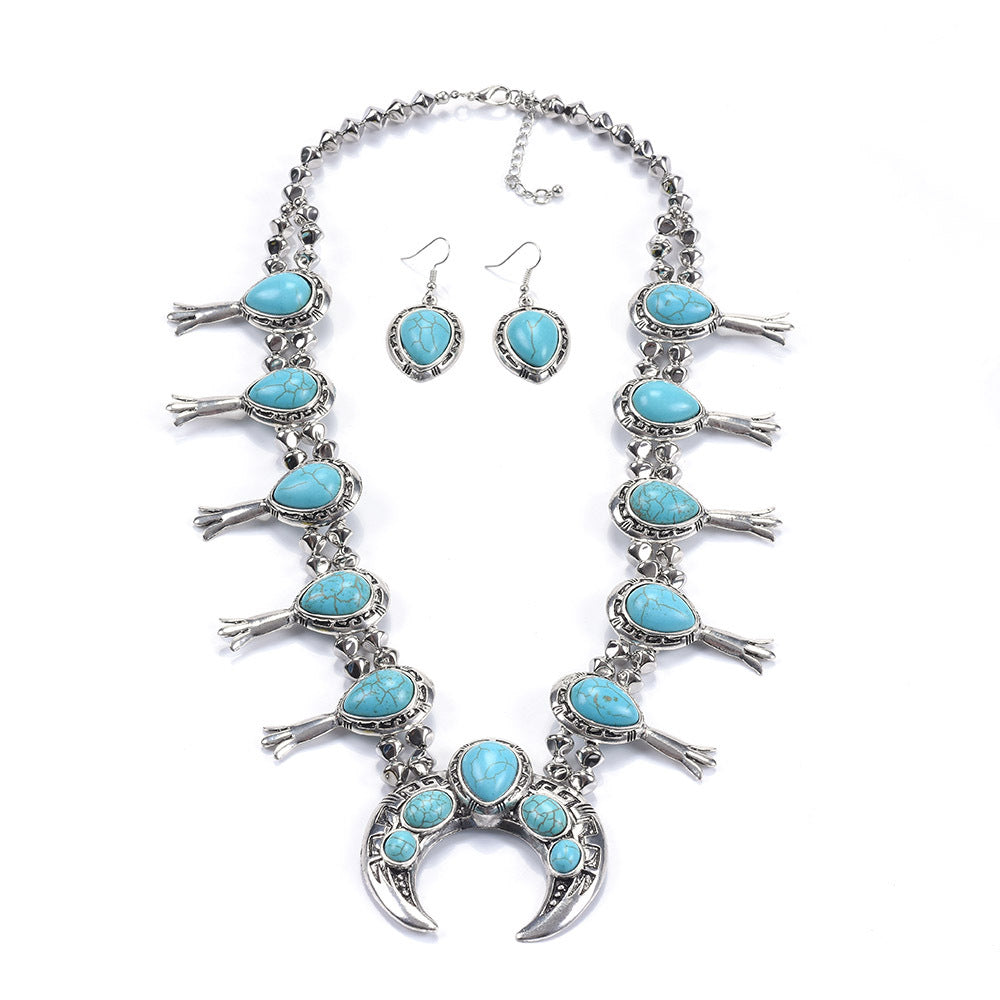 Turquoise Crescent Moon Statement Necklace