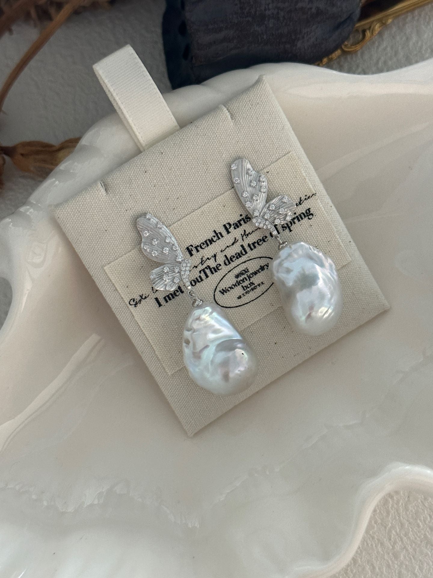 Baroque Pearl Butterfly Earrings - Vintage Irregular Pearl Studs