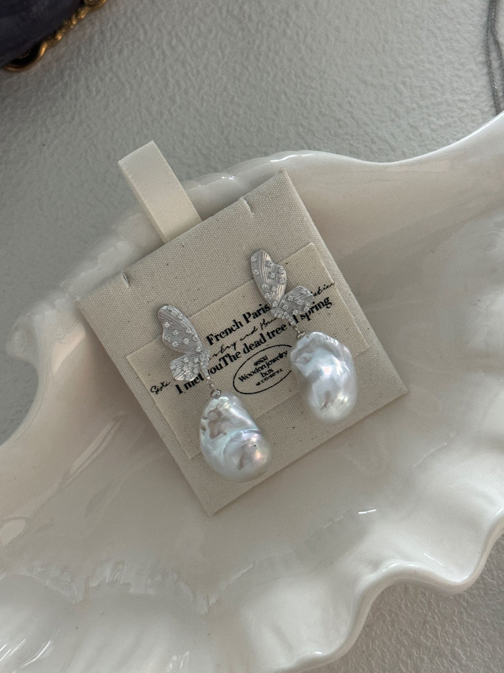 Baroque Pearl Butterfly Earrings - Vintage Irregular Pearl Studs
