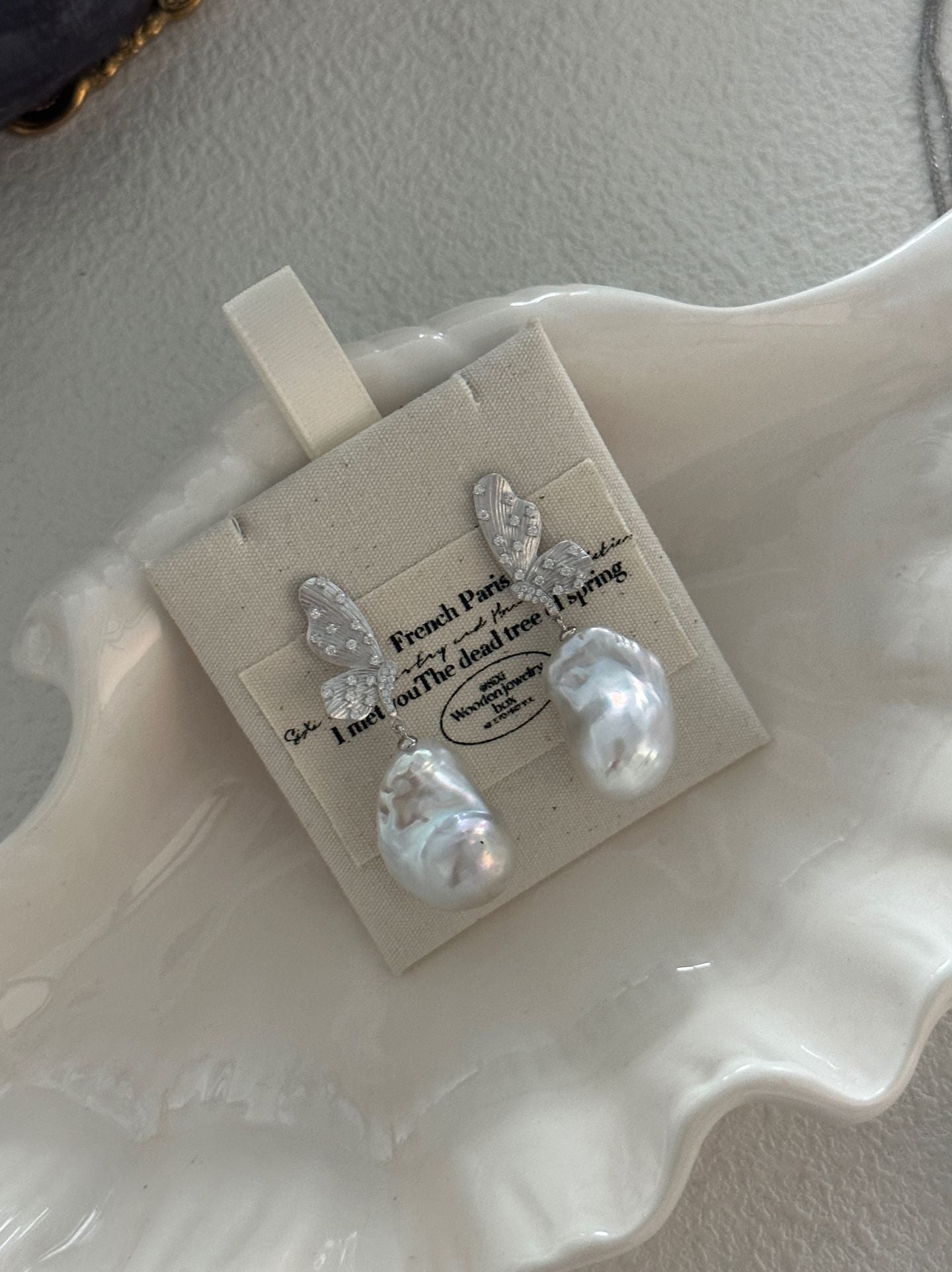 Baroque Pearl Butterfly Earrings - Vintage Irregular Pearl Studs